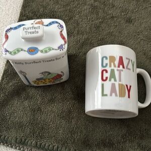 Cat bundle! Oversized Fringe mug & Bunny Patch Designs treat container